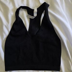 FP Movement Free People Ribbed Seamless Racerback Crop Tank Black Medium Yoga